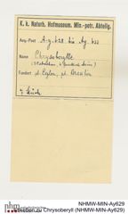 Etiketten zu Chrysoberyll (NHMW-MIN-Ay629)